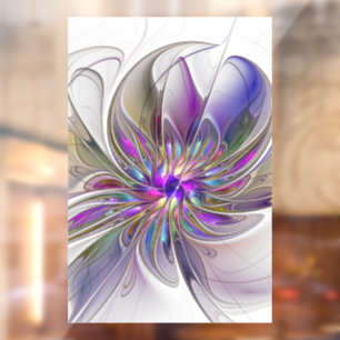 Energetic, Colorful Abstract Fractal Art Flower Window Cling