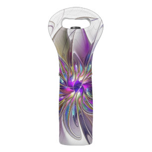 Energetic, Colorful Abstract Fractal Art Flower Wine Bag