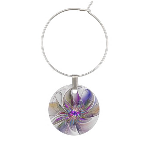 Energetic Colorful Abstract Fractal Art Flower Wine Charm