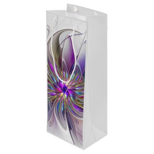 Energetic Colorful Abstract Fractal Art Flower Wine Gift Bag