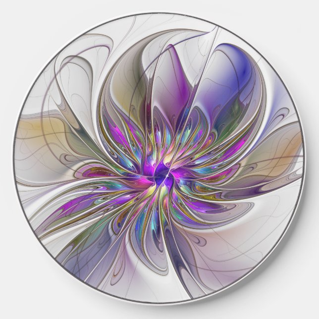 Energetic, Colorful Abstract Fractal Art Flower Wireless Charger (Front)