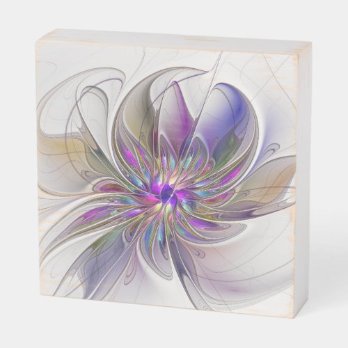 Energetic Colorful Abstract Fractal Art Flower Wooden Box Sign
