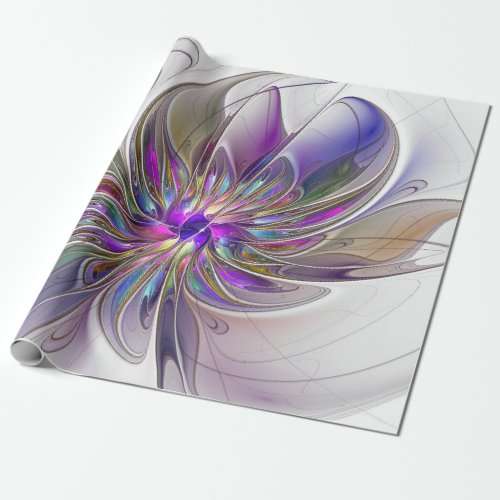 Energetic Colorful Abstract Fractal Art Flower Wrapping Paper