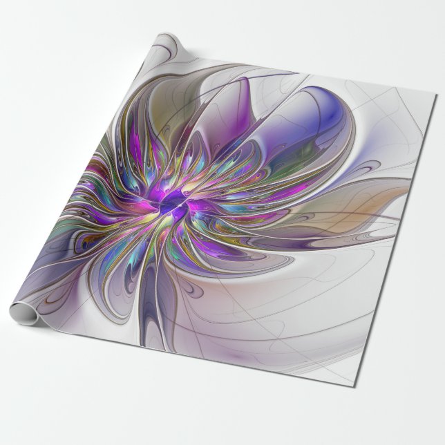 Energetic, Colorful Abstract Fractal Art Flower Wrapping Paper (Unrolled)
