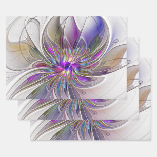 Energetic, Colorful Abstract Fractal Art Flower Wrapping Paper Sheets