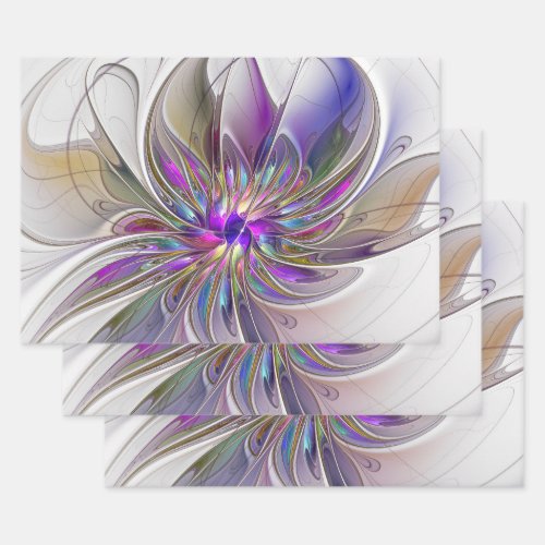 Energetic Colorful Abstract Fractal Art Flower Wrapping Paper Sheets