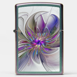 Energetic, Colorful Abstract Fractal Art Flower Zippo Lighter