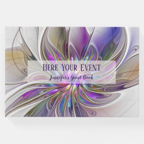 Energetic Colorful Abstract Fractal Flower Name Guest Book