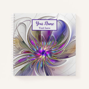 Energetic, Colorful Abstract Fractal Flower Name Notebook