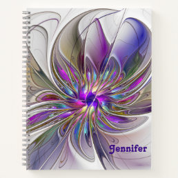 Energetic, Colorful Abstract Fractal Flower Name Notebook