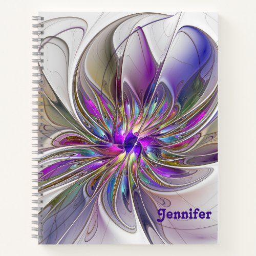 Energetic Colorful Abstract Fractal Flower Name Notebook