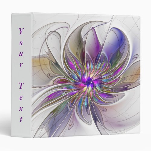 Energetic Colorful Abstract Fractal Flower Text 3 Ring Binder