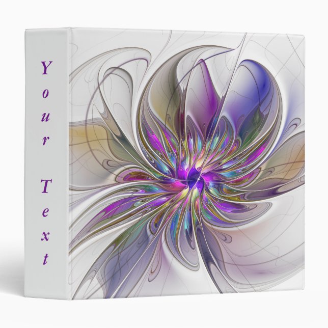 Energetic, Colorful Abstract Fractal Flower Text 3 Ring Binder (Front/Spine)