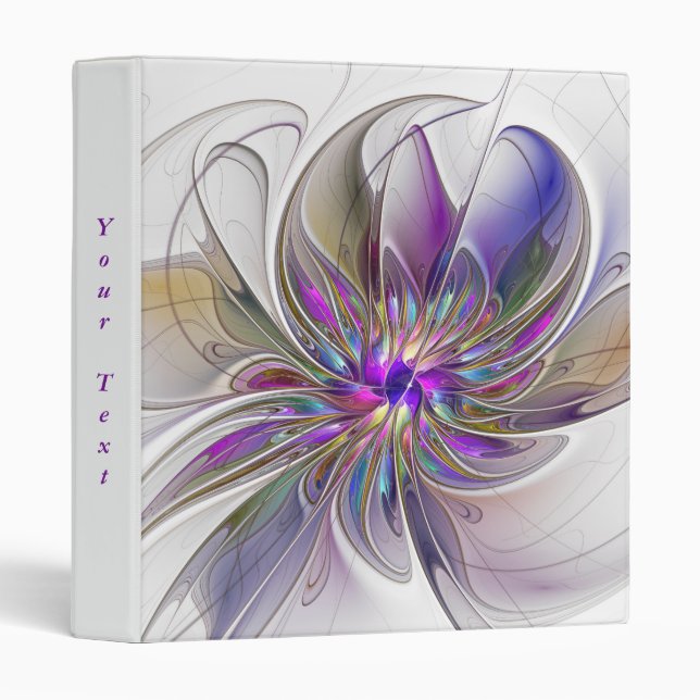 Energetic, Colorful Abstract Fractal Flower Text 3 Ring Binder (Front/Spine)