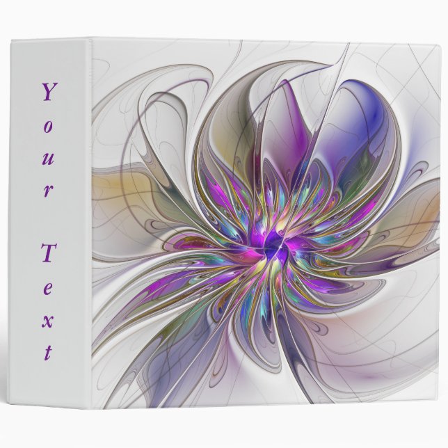 Energetic, Colorful Abstract Fractal Flower Text 3 Ring Binder (Front/Spine)