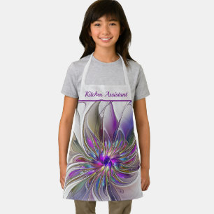Energetic, Colorful Abstract Fractal Flower Text Apron