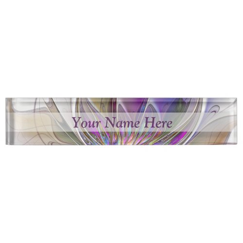 Energetic Colorful Abstract Fractal Flower Title Desk Name Plate