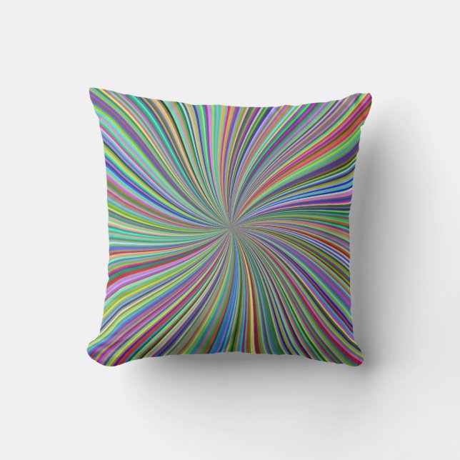 Energetic Colorful Ribbon Sunburst Throw Pillow (Front)