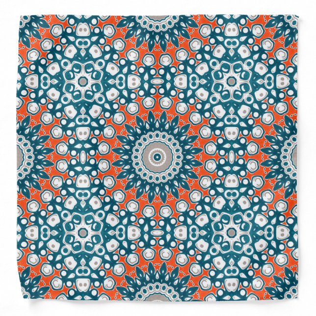 Energetic Coral and Teal Boho Pattern Bandana (Front)