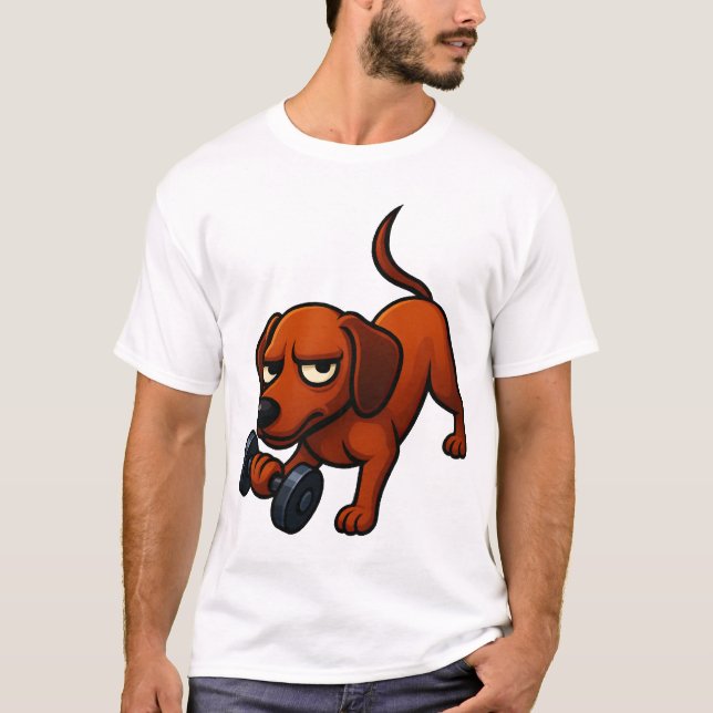 Energetic dachshund dumbbell comic motivation T-Shirt (Front)