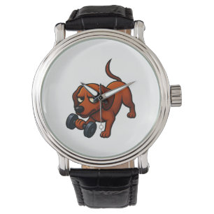 Energetic dachshund dumbbell comic motivation watch