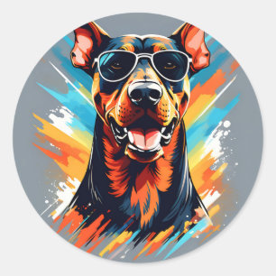 Energetic Doberman Pinscher Classic Round Sticker