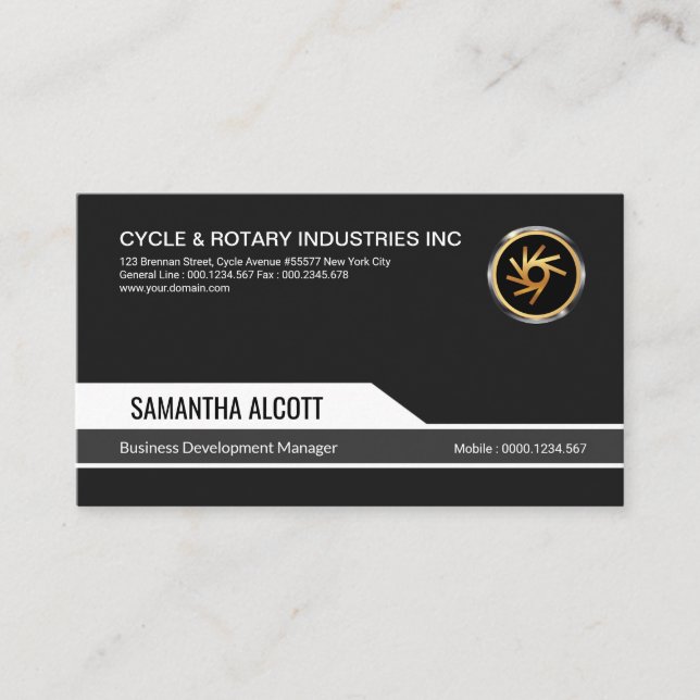 Energetic Dynamic Black Modern Development Manager Business Card (Front)