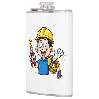 Energetic Electrician Mascot Lightning Cartoon Art Flask