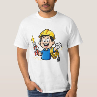 Energetic Electrician Mascot Lightning Cartoon Art T-Shirt