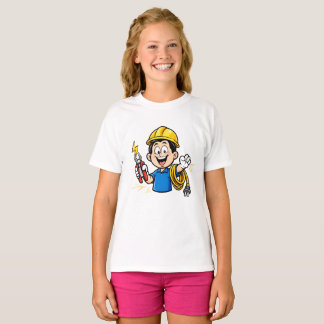 Energetic Electrician Mascot Lightning Cartoon Art T-Shirt