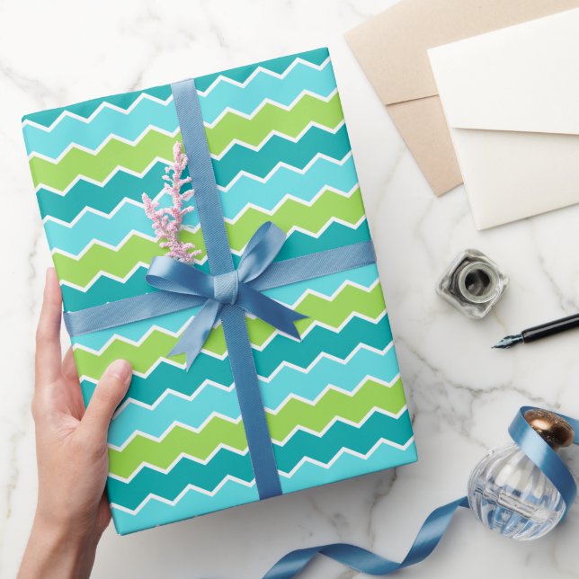 Energetic Green & Blue Zigzag for Cerebration Wrapping Paper (Gifting)