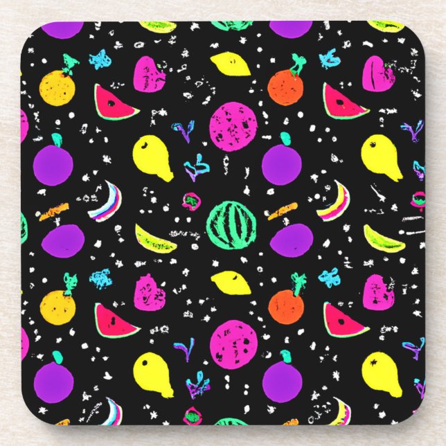 Energetic Neon Fruit Dance Beverage Coaster (Front)