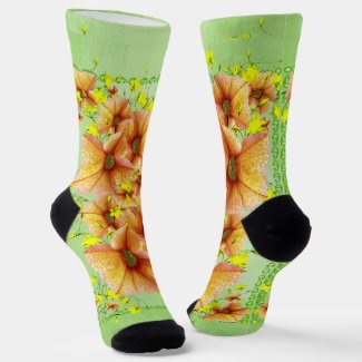 Energetic Orange Flower Blossoms Socks