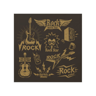 Energetic rock music essence wood wall art