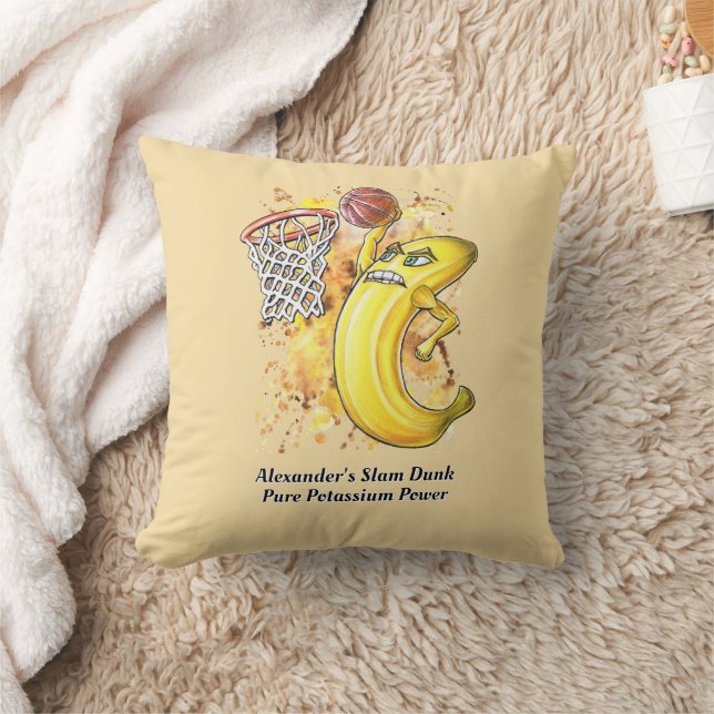 Energetic Slam Dunk Banana – Fruitarian Power🍌 Throw Pillow (Blanket)
