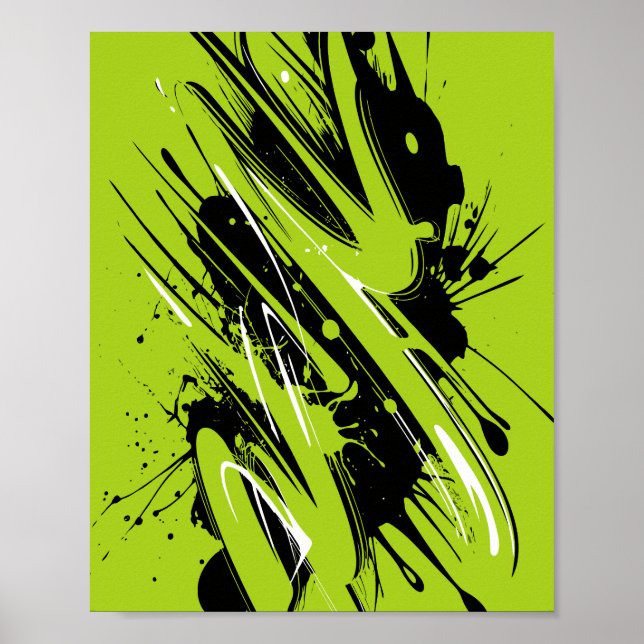 Energetic Strokes of Green and Black Poster (Front)