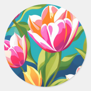 Energetic Tulip Bold Pop Art Classic Round Sticker