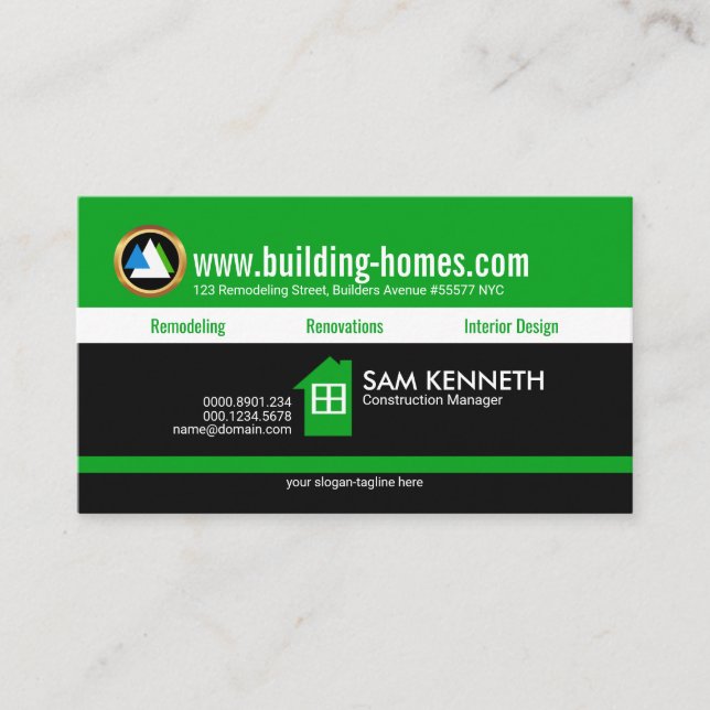 Energetic Youthful Retro Green Name Contractor Business Card (Front)
