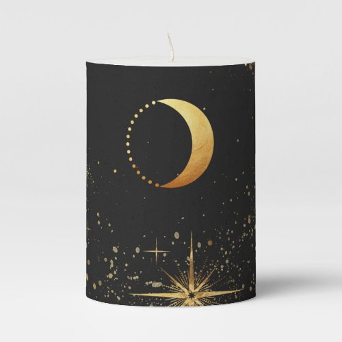  Energetically Enhanced Gold Moon Stars Black Pillar Candle