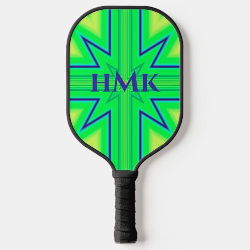 Energizing Bright Green Yellow Star Pattern Pickle Pickleball Paddle