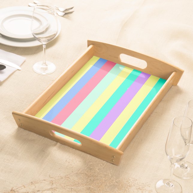 Energizing Spring Pastel Stripes Serving Tray (Front)