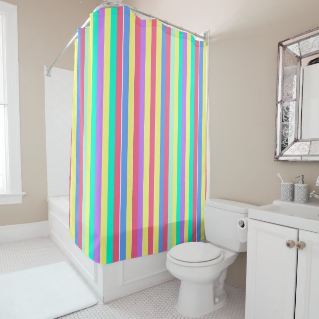 Energizing Spring Pastel Stripes Shower Curtain (In Situ)