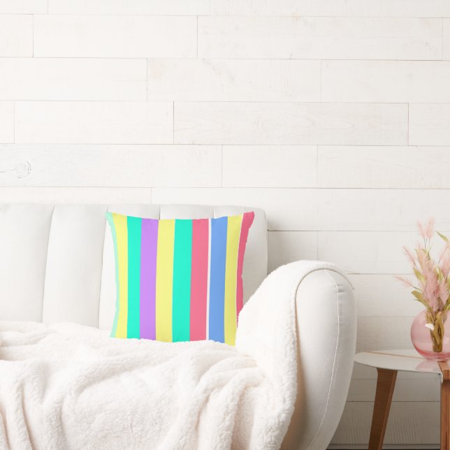Energizing Spring Pastel Stripes Throw Pillow (Couch)