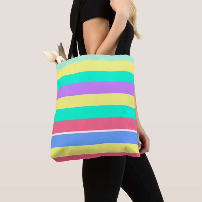 Energizing Spring Pastel Stripes Tote Bag (Close Up)