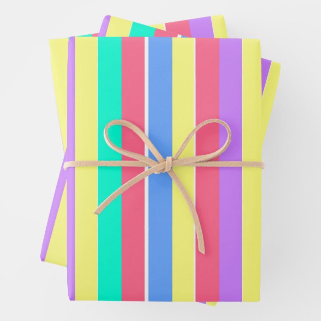 Energizing Spring Pastel Stripes Wrapping Paper Sheets (In situ)