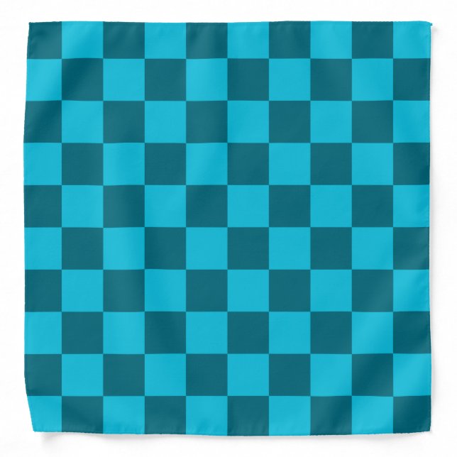 Energizing Teal and Turquoise Checkerboard Pattern Bandana (Front)