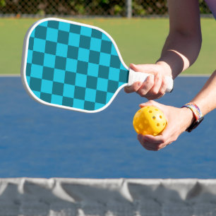 Energizing Teal and Turquoise Checkerboard Pattern Pickleball Paddle