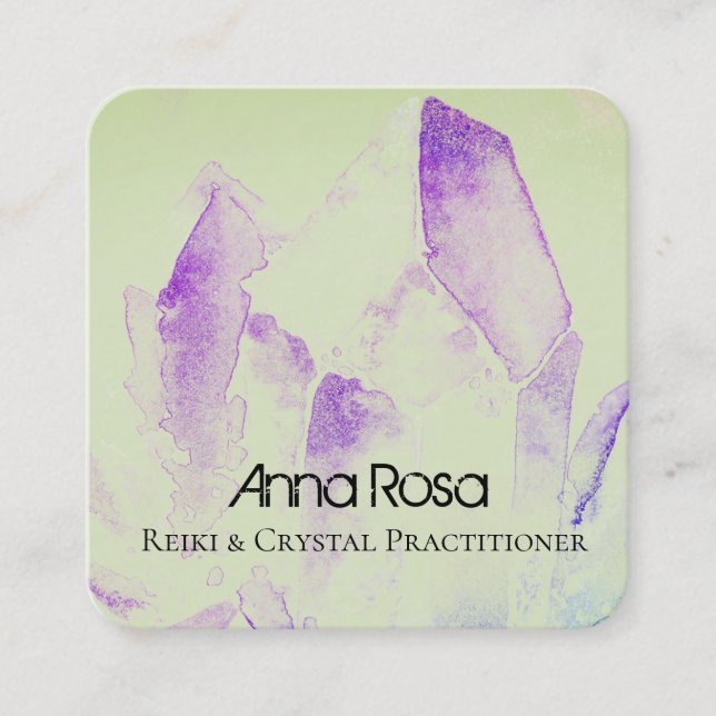 *~* Energy Crystal Healing Yoga  Reiki Master Square Business Card (Front)