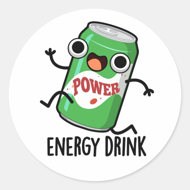 Energy Drink Funny Energetic Drink Pun  Classic Round Sticker (Front)