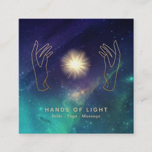  Energy Hands  Universe Cosmic Stars Light Square Business Card